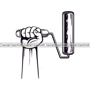 Black And White Design Paint Hand Holding Roller Vector Design Element Painting Renovation Paint House Home Improvement Wall Room Painter Repair Renovating Service Work Worker Painter DIY Art Logo Cli Outlet Free Shipping Authentic