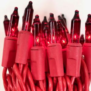 100-bulb Red Mini Lights, 2.5" Spacing,Red Wire Free Shipping Low Cost