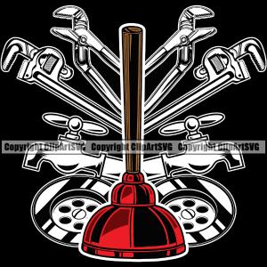 Plumber Pipe Service Repair Kit Vector Plumbing Work Kitchen Professional Tool Black Background Repairman Handyman Equipment Drain House Water Maintenance Bathroom Clipart SVG Wide Range Of Cheap Pice