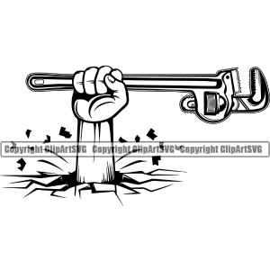 Plumber Holding Wrench Break Floor Design Element Pipe Repair Service Plumbing White Background Work Kitchen Professional Tool Water Repairman Handyman Equipment Drain House Bathroom Clipart SVG Free Shipping For Nice