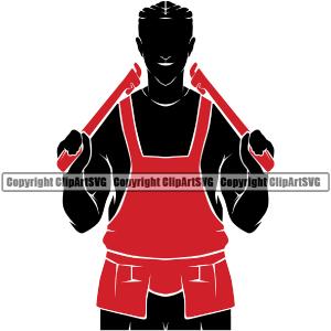Plumber Pipe Repair Service Plumbing Silhouette Holding Wrench Color Design Element Work Kitchen House Water Maintenance Bathroom Professional Tool Repairman Handyman Equipment Drain Clipart SVG Affordable Cheap Pice