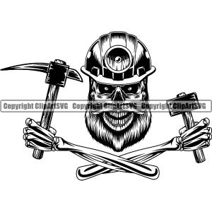 Mining Miner Mining Dig Digging Skull Skeleton Hammer Holding Hand Vector Design Element White Background Coal Rock Tool Repair Service Business Company Design Logo Clipart SVG Cheap Sale Sast