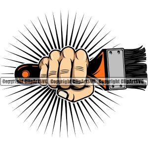 Painting Renovation Paint Brush Hand Holding Sunrise Design Element White Background House Home Improvement Wall Room Painter Repair Renovating Service Work Worker Painter DIY Art Logo Clipart SVG Buy Cheap Buy