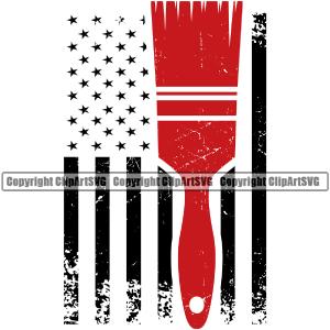Painting Renovation Paint Red Color Brush On USA Flag United State Design Element House Home Improvement Wall Room Painter Repair Renovating Service Work Worker Painter DIY Art Logo Clipart SVG Recommend For Sale
