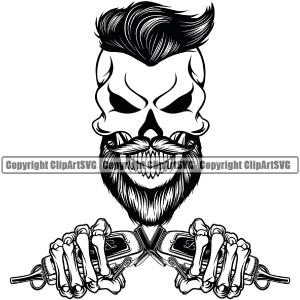 Barber Skull Barbershop Hair Cut Professional Classic Style Hairdresser Haircut Hairstyle Hairstylist Beauty Salon Beard Shave Shaving Grooming Design Element Retro Vintage Business Company Logo Clipa Buy Cheap Cheapest Pice