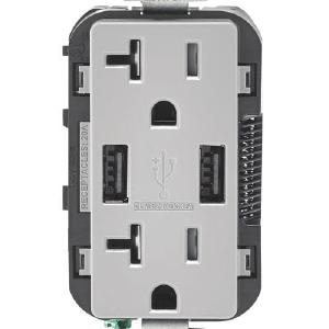 Leviton T5832-GY Receptacle & USB Charger, 20 Amp, 125 Volts, Gray Clearance Marketable
