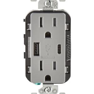 Leviton T5633-GY Decora Receptacle & USB Charger, 15 Amp, 125 Volts Buy Authentic Online
