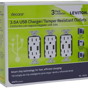 Leviton T5632-3BW Decora Receptacle & USB Charger, 15 Amp, 125 Volts Cheap Shop