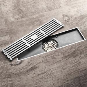 12-Inch Brushed Nickel Rectangular Floor Drain - Square Hole Pattern Cover Grate - Removable - Includes Accessories Discount Big Sale