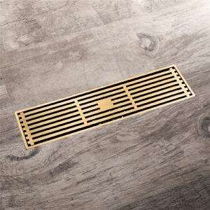 12-Inch Brushed Gold Rectangular Floor Drain - Square Hole Pattern Cover Grate - Removable - Includes Accessories Discount Manchester