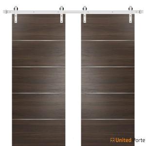 Planum 0020 Chocolate Ash Double Barn Door and Silver Rail Wide Range Of Sale Online