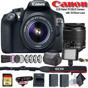 Canon EOS Rebel T6 DSLR Camera with 18-55mm Lens (1159C003) W/Bag, Extra Battery, LED Light, Mic, Filters and More - Adv Visit Sale Online