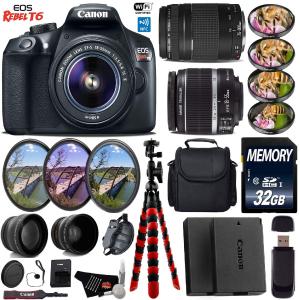 Canon EOS Rebel T6 DSLR Camera 18-55mm is II Lens & 75-300mm III Lens   UV FLD CPL Filter Kit   4 PC Macro Kit   Wide An Clearance Wiki