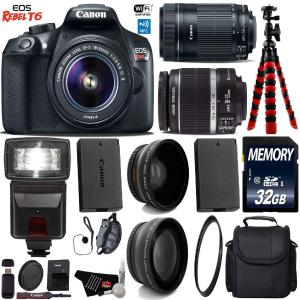 Canon EOS Rebel T6 DSLR Camera with 18-55mm is Lens & 55-250mm is STM Lens   Flash   UV FLD CPL Filter Kit Starter Bundle Outlet 2025 Unisex