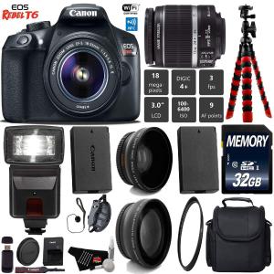 Canon EOS Rebel T6 DSLR Camera 18-55mm is II Lens   Flash   UV FLD CPL Filter Kit   Wide Angle & Telephoto Lens   Camera Starter Bundle Perfect Cheap Pice