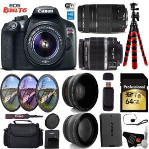 Canon EOS Rebel T6 DSLR Camera with 18-55mm is II Lens & 75-300mm III Lens   UV FLD CPL Filter Kit Pro Bundle Cheap Pice Low Shipping Fee