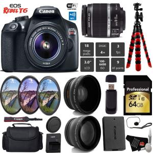 Canon EOS Rebel T6 DSLR Camera 18-55mm is II Lens   UV FLD CPL Filter Kit   Wide Angle & Telephoto Lens   Camera Case Pro Bundle Pay With Paypal For Sale