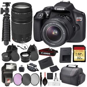Canon EOS Rebel T6 Digital SLR Camera with EF-S 18-55mm   EF 75-300mm (Black) Essential Accessory Bundle Package Deal In Outlet Fashionable
