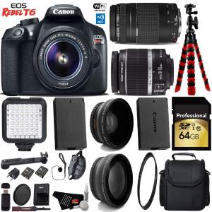 Canon EOS Rebel T6 DSLR Camera 18-55mm is II Lens & 75-300mm III Lens   LED   UV FLD CPL Filter Kit Pro Bundle Free Shipping 2025 New