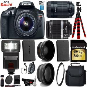 Canon EOS Rebel T6 DSLR Camera 18-55mm is Lens & 55-250mm is STM Lens   Flash   UV FLD CPL Filter Kit   Wide Angle & Tel Sale Best Sale
