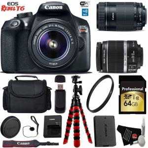 Canon EOS Rebel T6 DSLR Camera 18-55mm is Lens & 55-250mm is STM Lens   Flexible Tripod   UV Protection Filter   Profess Recommend Cheap Online
