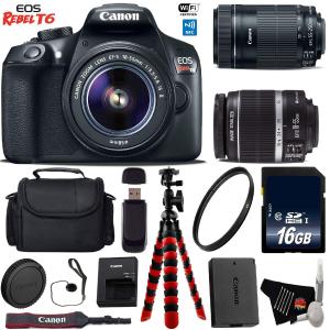 Canon EOS Rebel T6 DSLR Camera with 18-55mm is Lens & 55-250mm is STM Lens   Flexible Tripod   UV Protection Filter Base Bundle Cheap Sale Amazon