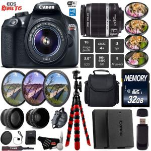 Canon EOS Rebel T6 DSLR Camera 18-55mm is II Lens   UV FLD CPL Filter Kit   4 PC Macro Kit   Wide Angle & Telephoto Lens Cheap Online Store