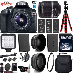 Canon EOS Rebel T6 DSLR Camera with 18-55mm is II Lens   LED   UV FLD CPL Filter Kit   Wide Angle & Telephoto Lens Starter Bundle Cheap Countdown Package