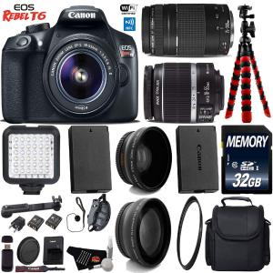 Canon EOS Rebel T6 DSLR Camera 18-55mm is II Lens & 75-300mm III Lens   LED   UV FLD CPL Filter Kit Starter Bundle Clearance Low Pice