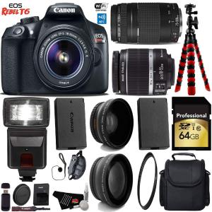 Canon EOS Rebel T6 DSLR Camera 18-55mm is II Lens & 75-300mm III Lens   Flash   UV FLD CPL Filter Kit Pro Bundle Best Pices