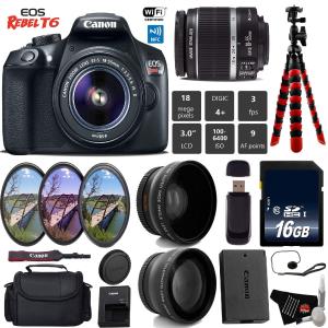 Canon EOS Rebel T6 DSLR Camera 18-55mm is II Lens   UV FLD CPL Filter Kit   Wide Angle & Telephoto Lens   Camera Case Base Bundle Free Shipping Cost