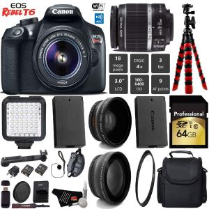 Canon EOS Rebel T6 DSLR Camera with 18-55mm is II Lens   LED   UV FLD CPL Filter Kit   Wide Angle & Telephoto Lens Pro Bundle Fashionable Sale Online