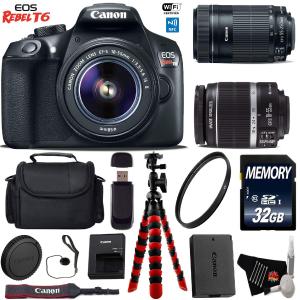 Canon EOS Rebel T6 DSLR Camera with 18-55mm is Lens & 55-250mm is STM Lens   Flexible Tripod   UV Protection Filter Starter Bundle Cheap Sale Good Selling