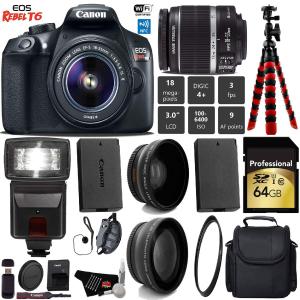 Canon EOS Rebel T6 DSLR Camera 18-55mm is II Lens   Flash   UV FLD CPL Filter Kit   Wide Angle & Telephoto Lens   Camera Pro Bundle Cheap Sale Release Dates