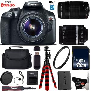 Canon EOS Rebel T6 DSLR Camera with 18-55mm is II Lens & 75-300mm III Lens   Flexible Tripod   UV Protection Filter Base Bundle Cheap Sale With Mastercard