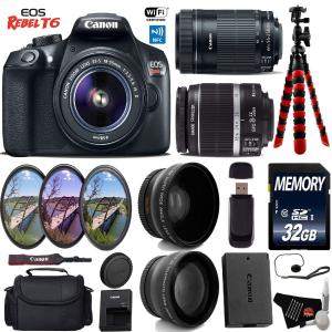Canon EOS Rebel T6 DSLR Camera with 18-55mm is Lens & 55-250mm is STM Lens   UV FLD CPL Filter Kit Starter Bundle Buy Cheap Brand New Unisex