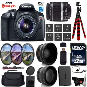 Canon EOS Rebel T6 DSLR Camera with 18-55mm is II Lens   UV FLD CPL Filter Kit   Wide Angle & Telephoto Lens   Camera Ca Outlet Popular