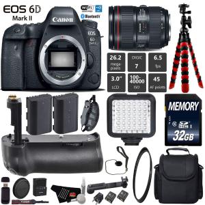 Canon EOS 6D Mark II DSLR Camera with 24-105mm f/4L II Lens   Professional Battery Grip   UV Filter   LED Kit Starter Bundle 2025 New