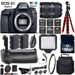 Canon EOS 6D Mark II DSLR Camera with 24-105mm f/4L II Lens   Professional Battery Grip   UV Filter   LED Kit Base Bundle Buy Cheap Countdown Package