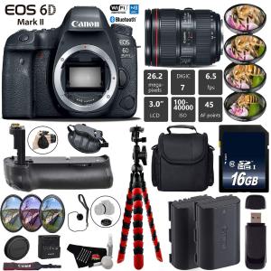 Canon EOS 6D Mark II DSLR Camera with 24-105mm f/4L II Lens   Professional Battery Grip   4PC Macro Filter Kit   LED Kit Base Bundle Clearance Online Fake