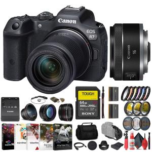 Canon EOS R7 Mirrorless Camera W/ 18-150mm Lens   Canon 16mm Lens   64GB   More Outlet Popular