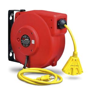 ReelWorks Mountable Retractable Extension Cord Reel - 14AWG x 40' Ft, 3 Grounded Outlets, Max 15A Cheap Pice Wholesale Pice
