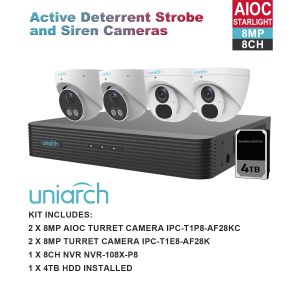 UNIARCH 8MP 8CH KIT WITH 2*AIOC & 2*TURRET CAMERAS Free Shipping Online