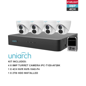 UNIARCH 8MP 4CH KIT WITH 4*TURRET CAMERAS Cost For Sale