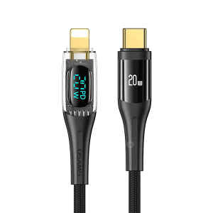 USAMS US-SJ588 Type-C To Lighting PD 20W Transparent Fast Charging Digital Display Cable DWN2005 With Paypal Online