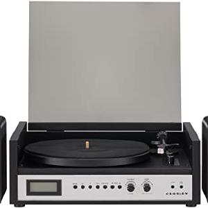 Crosley CR7017B-BS Coda 3-Speed Bluetooth Turntable and FM Radio Shelf System with Matching Stereo Speakers, Black & Silver (Open Box) Cheap Sale Manchester