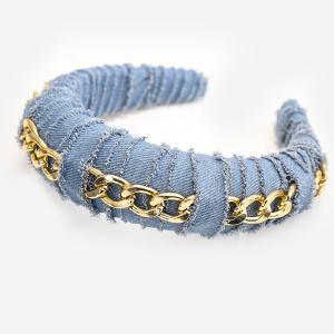 Raw Hem Denim Headband with Gold Chain Low Pice Fee Shipping Cheap Online