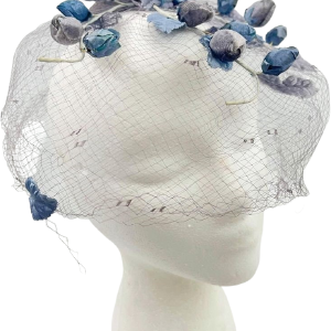 60s Periwinkle Blue Floral Veil Fascinator Discount Cheap