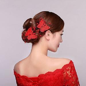 Acxico Handmade With Pearl Crystal Bridal Hair Decoration Lace Butterfly Hair Grip Clearance Best Pices