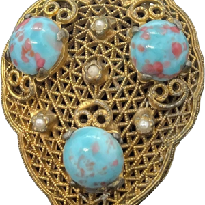 Vintage Art Deco Turquoise Pearl Gold Dress Fur Clip Real Cheap Online